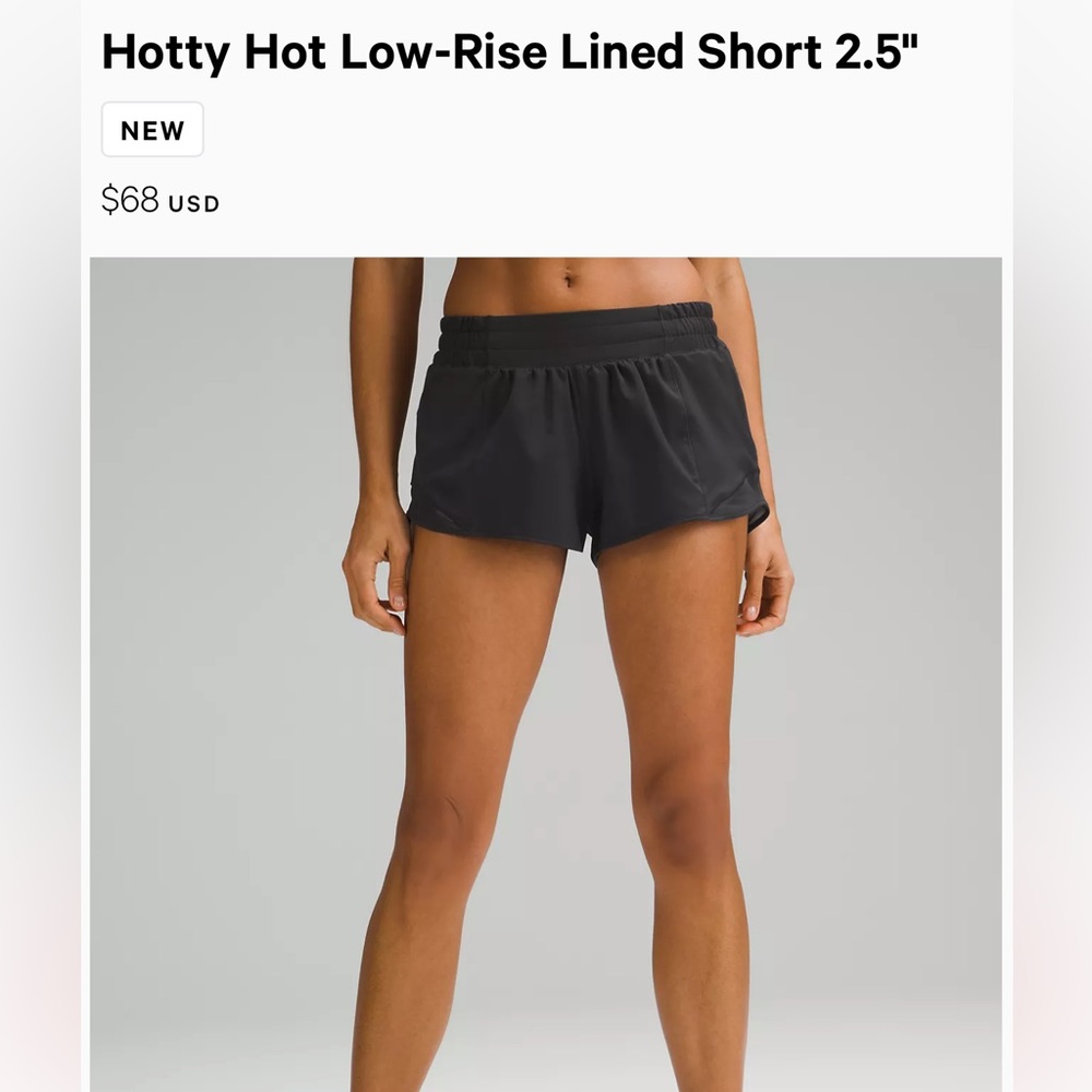 Black hotty hot lulu 2.5 shorts. Low rise